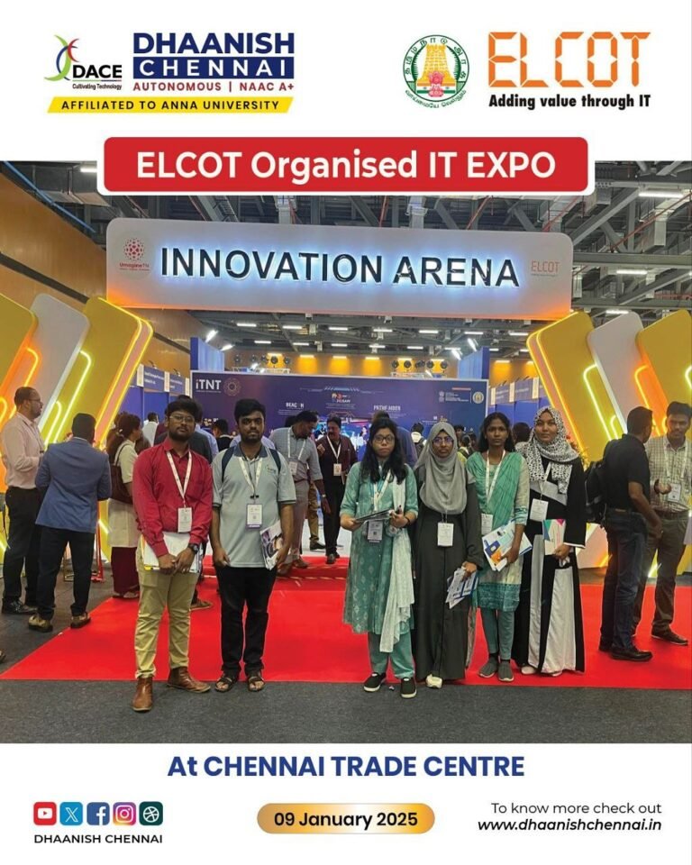 Our students participated in the ELCOT-organized IT Expo held at the Chennai Trade Centre on 9th January 2025, exploring the latest innovations and advancements in technology! 🌐✨