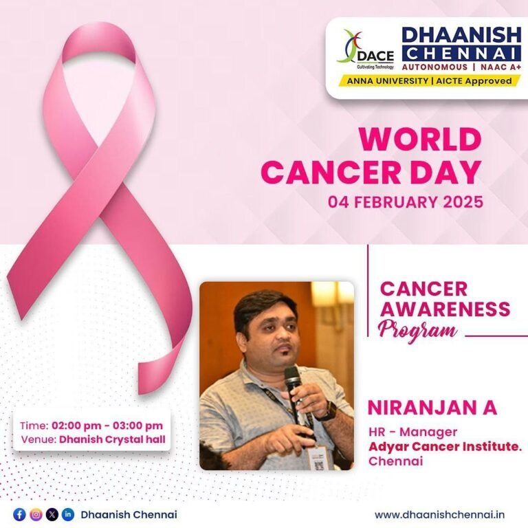 Dhaanish Chennai is organizing a Cancer Awareness Program to educate and spread awareness about cancer prevention and early detection. 🩷💡